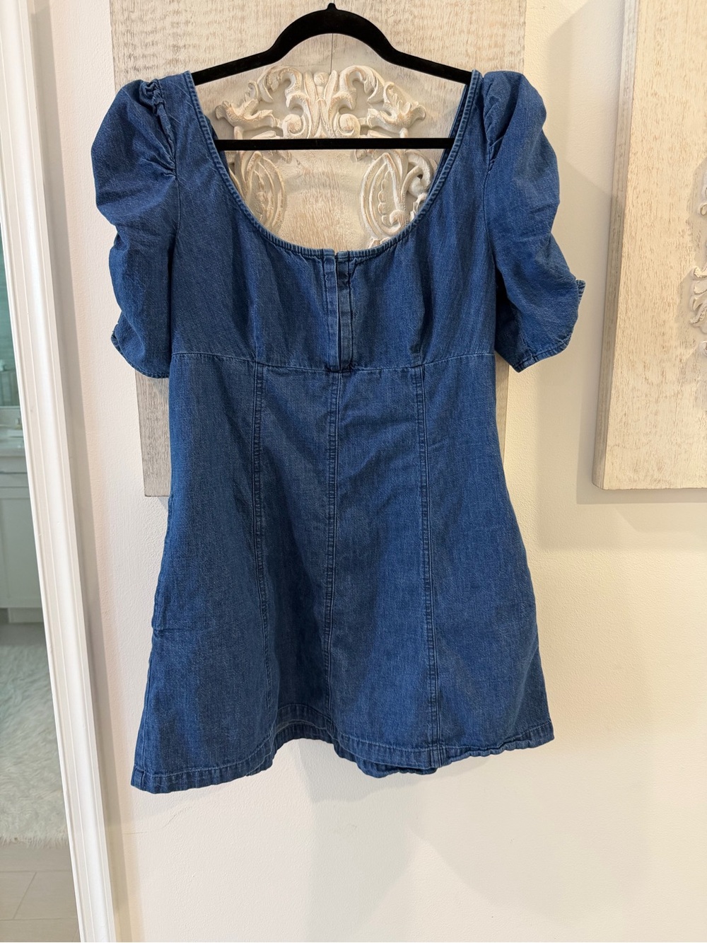 Free People Blue Denim Puff-Sleeve Mini Dress